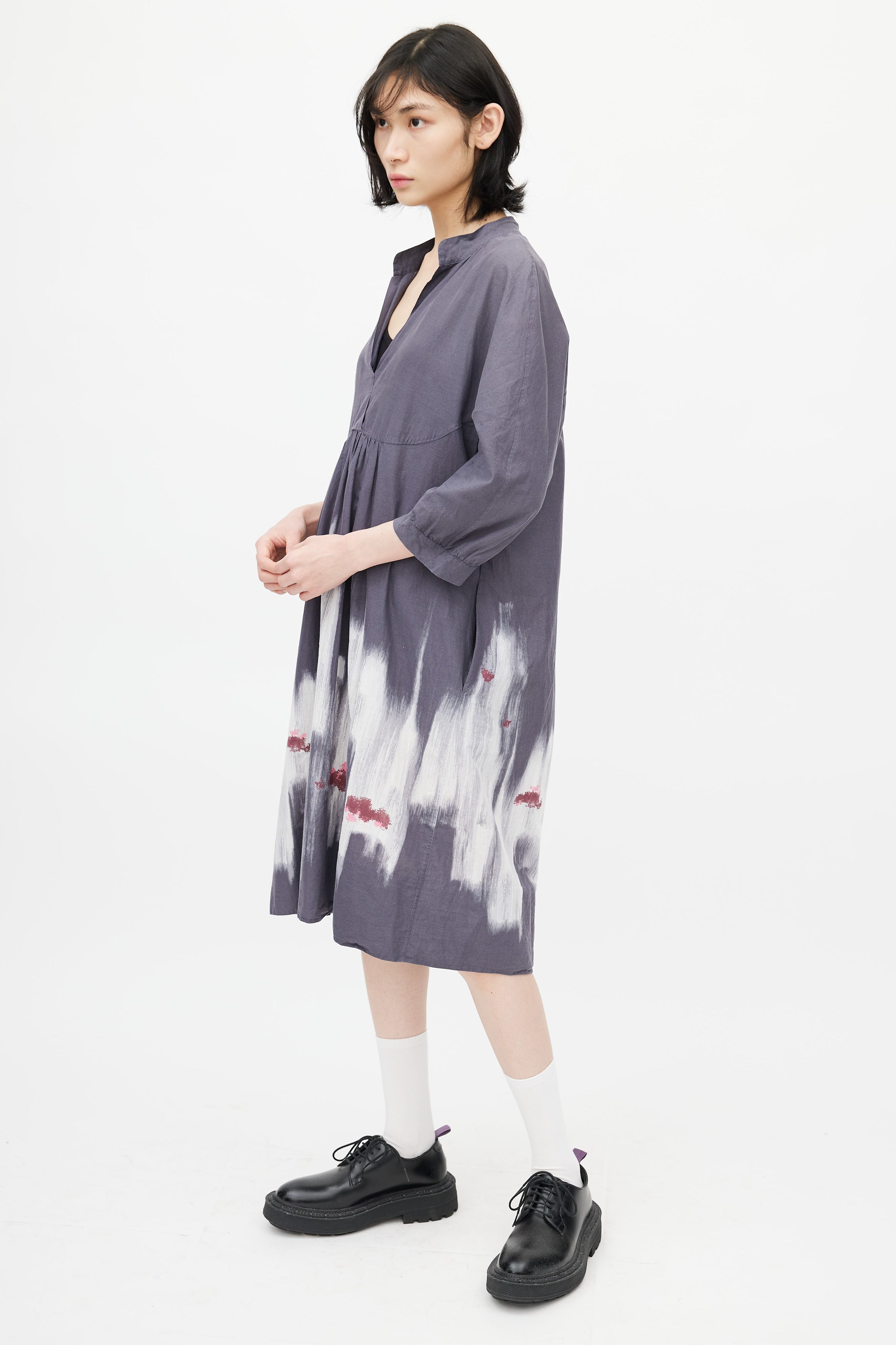 Marni // Grey Tie Dye V-Neck Dress VSP Consignment Marni // Grey Tie Dye V-Neck Dress VSP Consignment