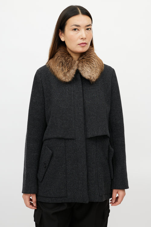Marni Grey Wool Fur Coat