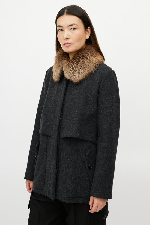Marni Grey Wool Fur Coat