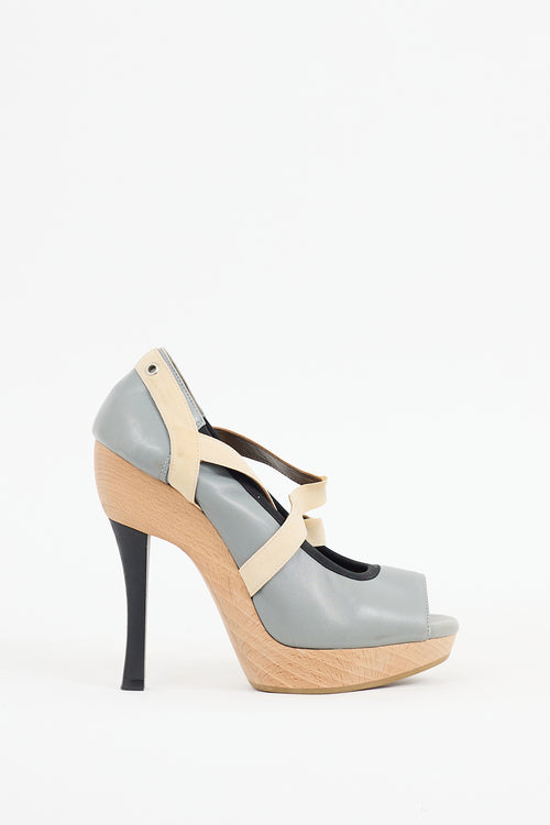 Marni Grey & Black Leather Platform Heel