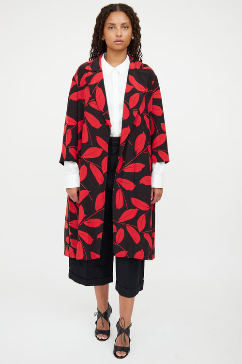 Marni Red & Black Floral Button Coat