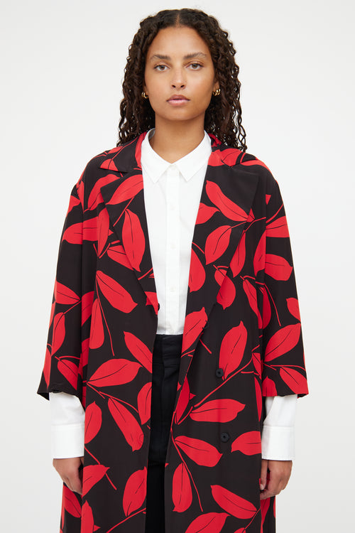 Marni Red & Black Floral Button Coat