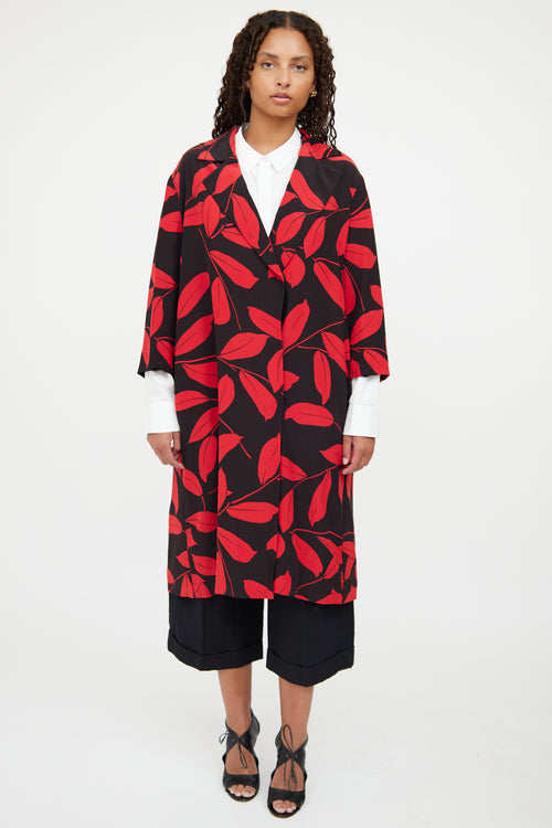 Marni Red & Black Floral Button Coat