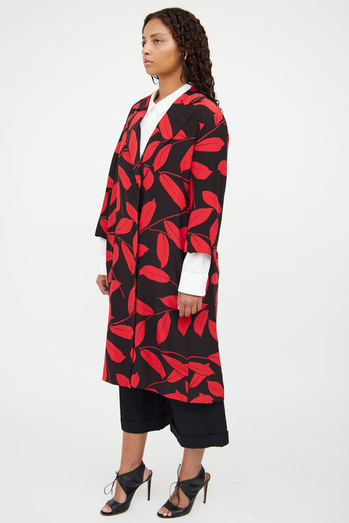 Marni Red & Black Floral Button Coat