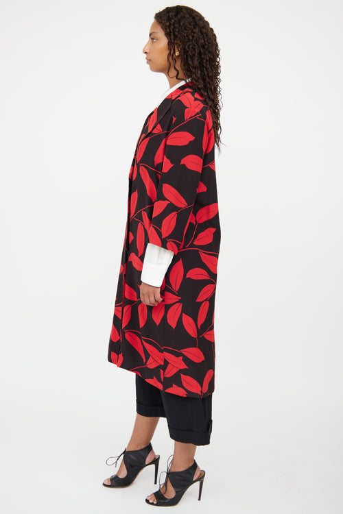 Marni Red & Black Floral Button Coat