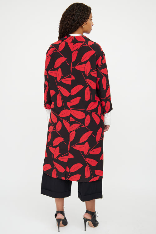 Marni Red & Black Floral Button Coat