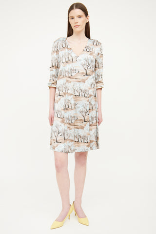 Marni Brown Pleated Print Dress