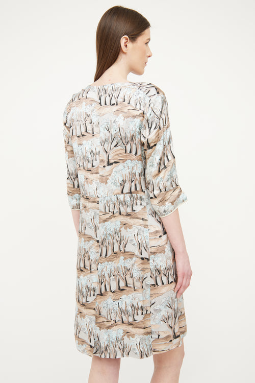 Marni Brown Pleated Print Dress