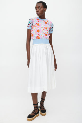 Marni Blue & Multi Embroidered Floral Knit Top