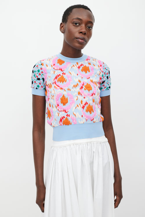 Marni Blue & Multi Embroidered Floral Knit Top