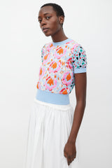 Marni Blue & Multi Embroidered Floral Knit Top