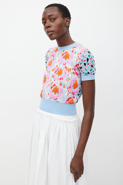Marni Blue & Multi Embroidered Floral Knit Top