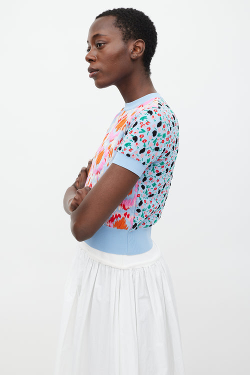 Marni Blue & Multi Embroidered Floral Knit Top