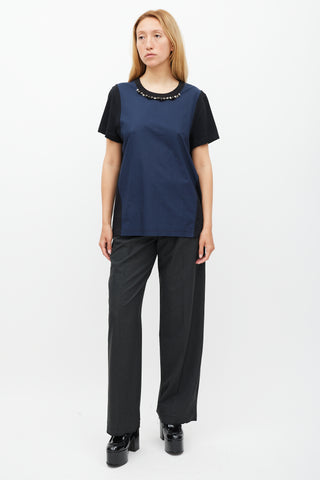 Marni Navy & Black Crystal & Spike Embellished Top