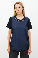 Marni Navy & Black Crystal & Spike Embellished Top