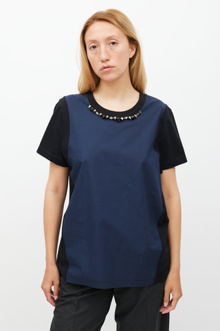 Marni Navy & Black Crystal & Spike Embellished Top