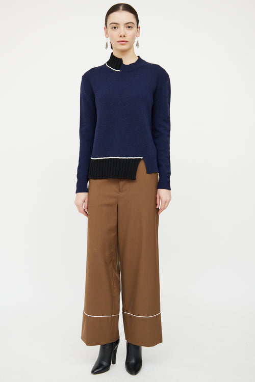 Marni Navy & Black Wool Knit Asymmetrical Sweater