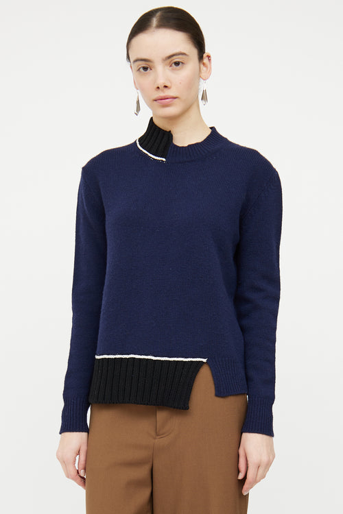 Marni Navy & Black Wool Knit Asymmetrical Sweater