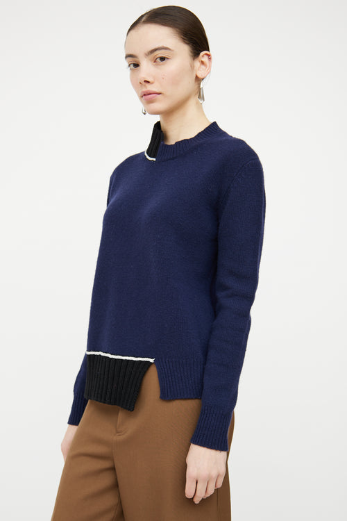 Marni Navy & Black Wool Knit Asymmetrical Sweater