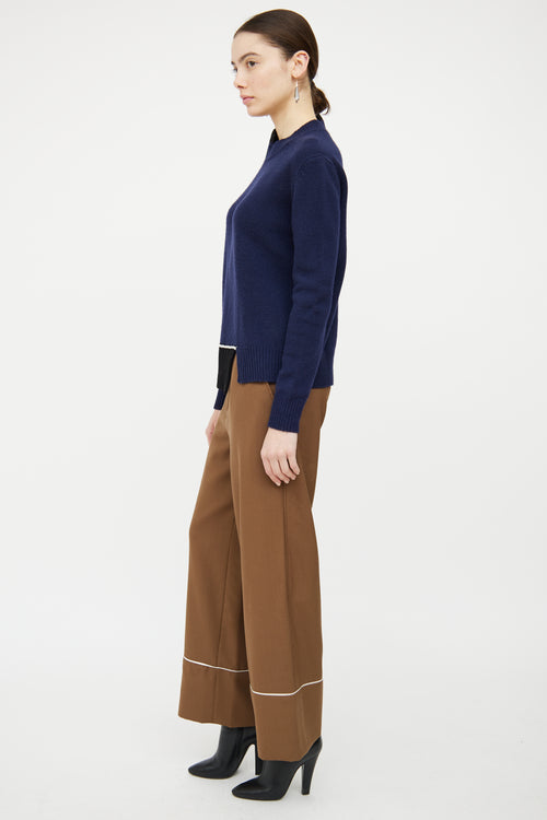 Marni Navy & Black Wool Knit Asymmetrical Sweater