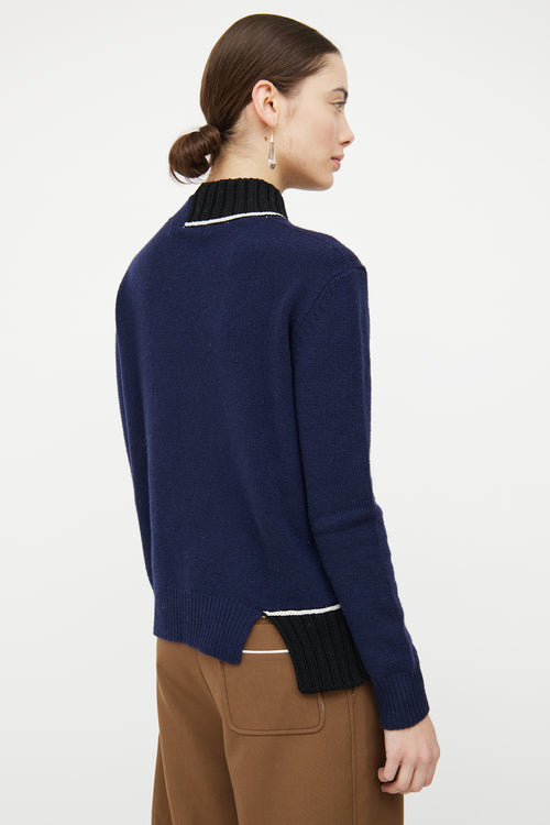 Marni Navy & Black Wool Knit Asymmetrical Sweater