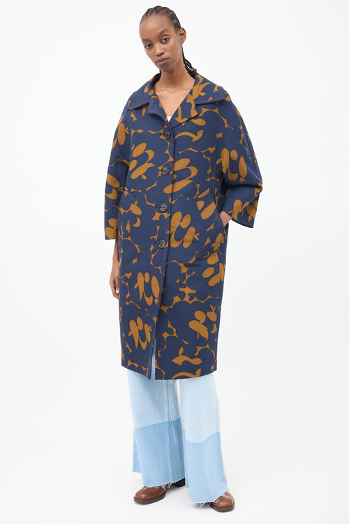 Marni Navy & Brown Floral Light Coat