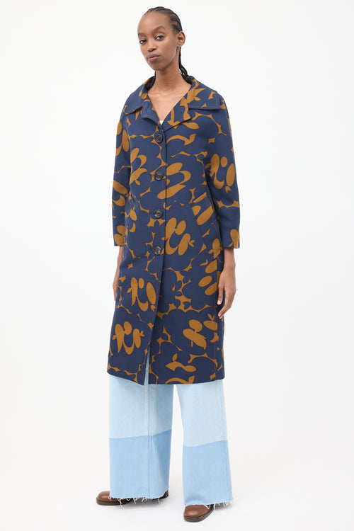 Marni Navy & Brown Floral Light Coat