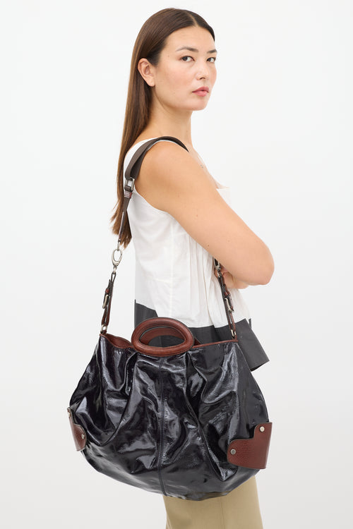 Marni Navy & Brown Patent Leather Balloon Bag