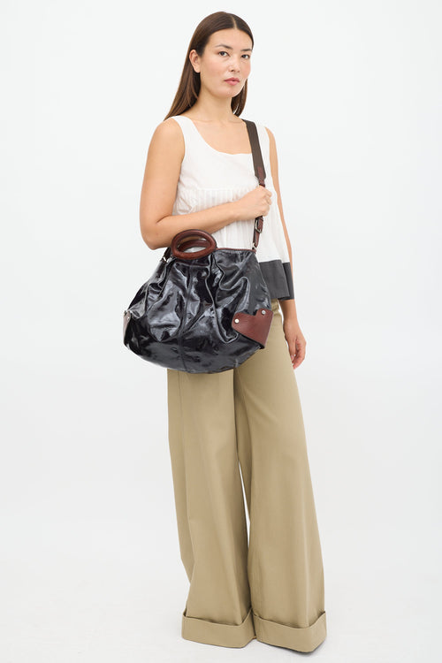 Marni Navy & Brown Patent Leather Balloon Bag