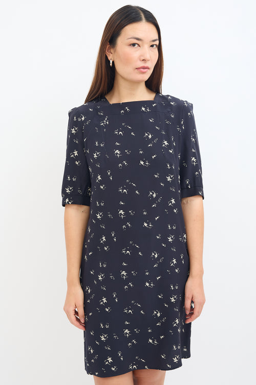 Marni Navy & White Silk Printed Dress