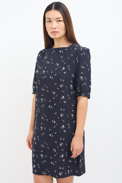 Marni Navy & White Silk Printed Dress