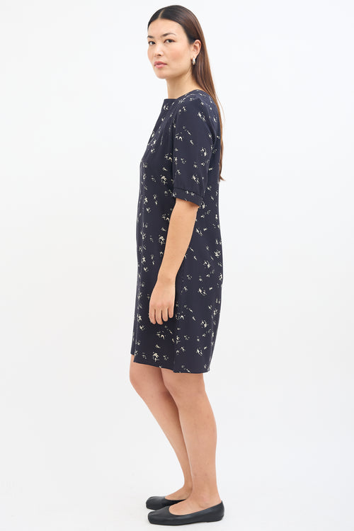 Marni Navy & White Silk Printed Dress