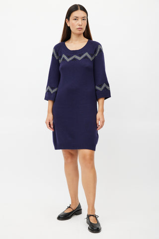 Marni Navy & Grey Stripe Knit Sweater Dress