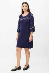 Marni Navy & Grey Stripe Knit Sweater Dress