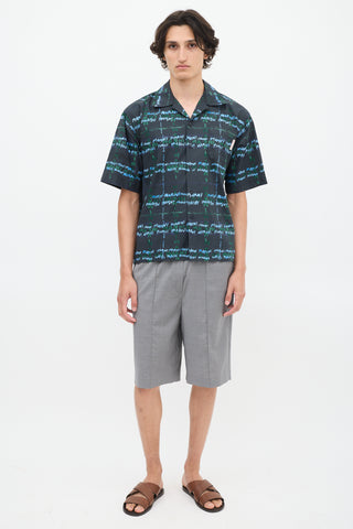 Marni Navy & Multicolour Cotton Script Short Sleeve Shirt