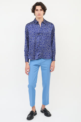 Marni Navy & White Satin Geometric Button Up Shirt