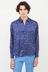 Marni Navy & White Satin Geometric Button Up Shirt