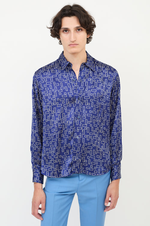 Marni Navy & White Satin Geometric Button Up Shirt