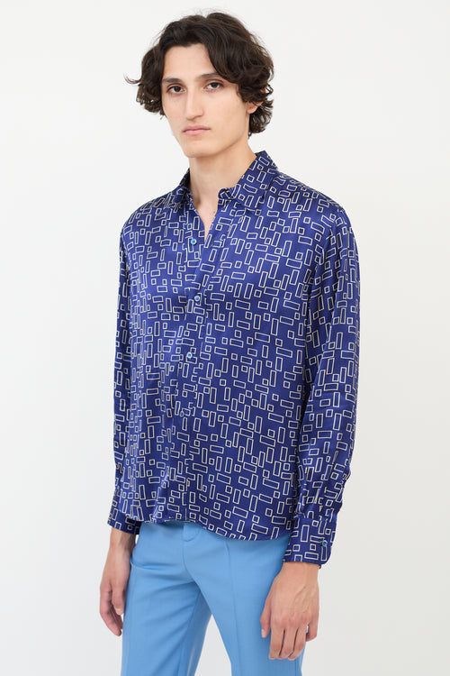 Marni Navy & White Satin Geometric Button Up Shirt