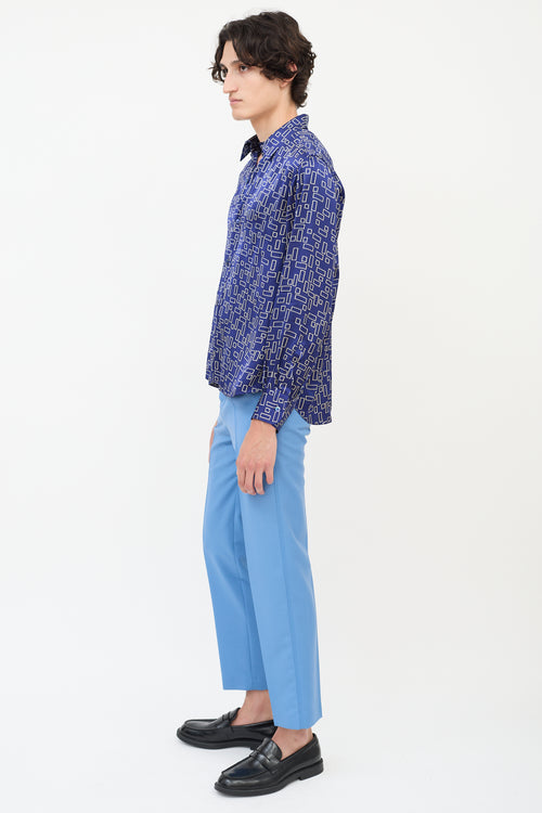 Marni Navy & White Satin Geometric Button Up Shirt