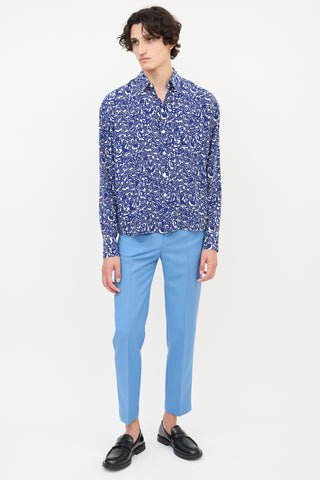 Marni Navy & White Silk Floral Button Up Shirt