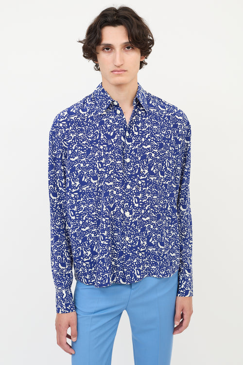 Marni Navy & White Silk Floral Button Up Shirt