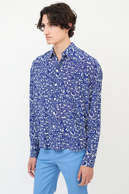 Marni Navy & White Silk Floral Button Up Shirt