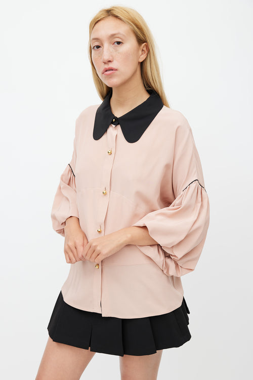 Marni Pink & Black Ruffled Silk Shirt