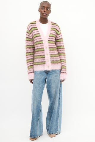 Marni Pink & Green Mohair Fuzzy Wuzzy  Cardigan