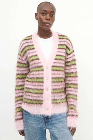 Marni Pink & Green Mohair Fuzzy Wuzzy  Cardigan