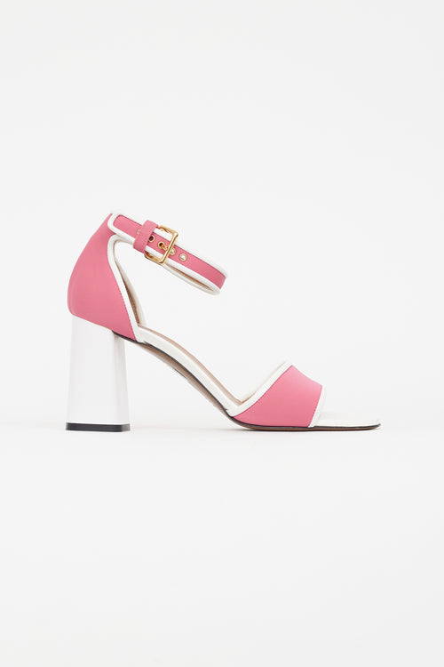 Marni Pink & White Textile Block Heeled Sandal