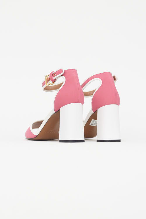 Marni Pink & White Textile Block Heeled Sandal