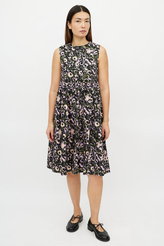 Marni Purple & Multicolour Pleated Floral Dress
