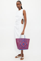 Marni Blue & Red Woven Market Tote Bag